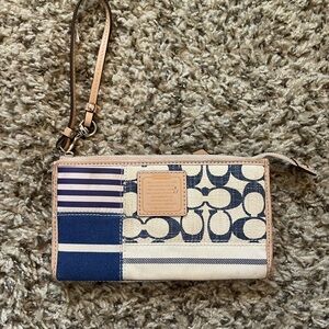 Coach Blue and Cream Patterned Wristlet